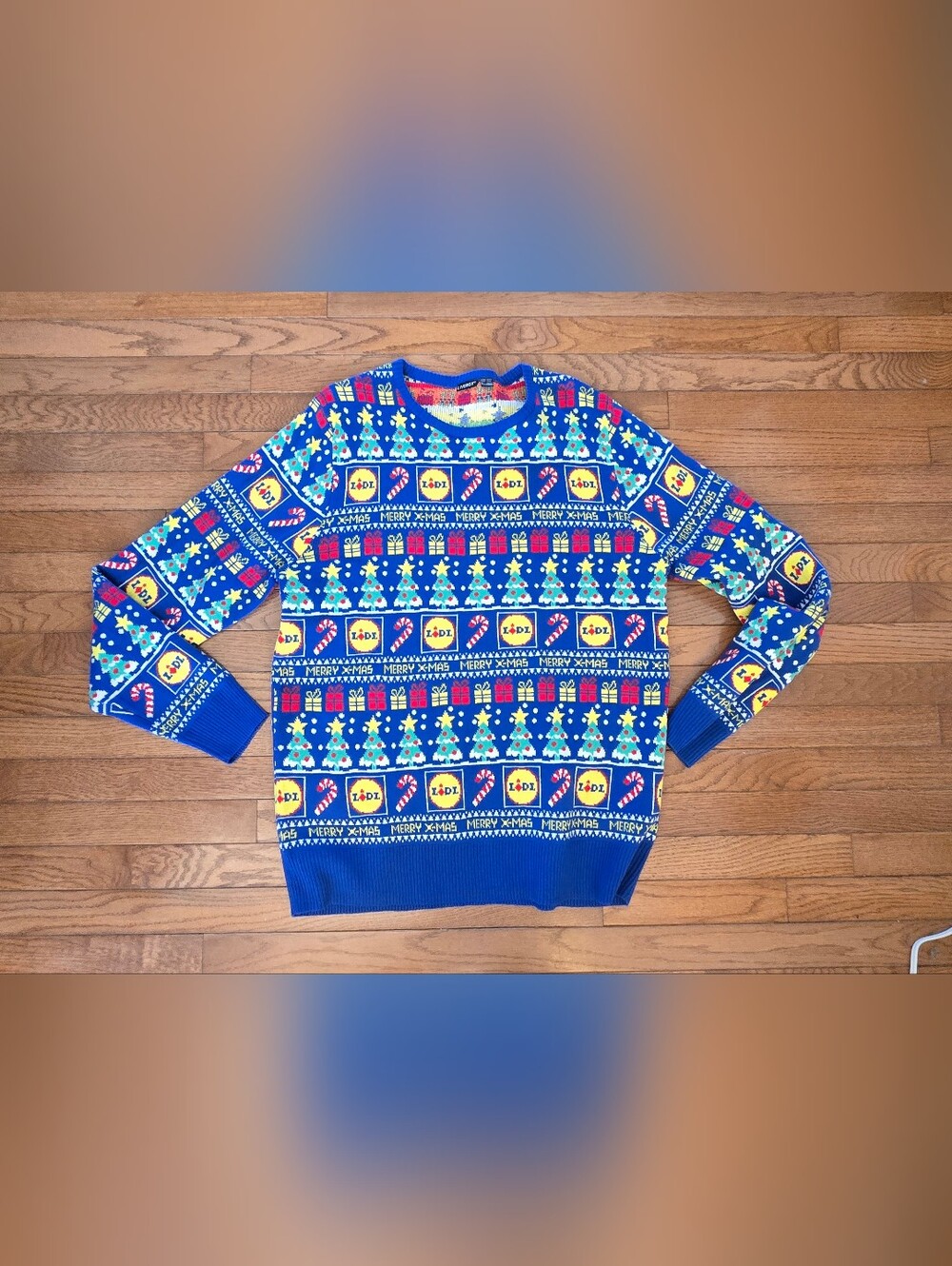 Lidl Blue Yellow Ugly Sweater Christmas Large